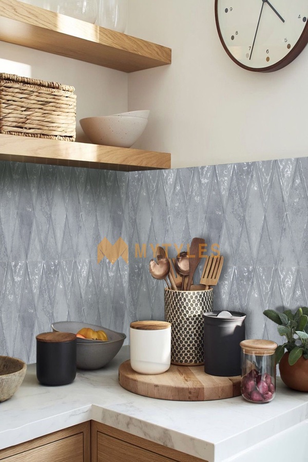 Gray Ceramic Geometric Kitchen Wall Tile Design Modern, Sleek Aesthetic ...