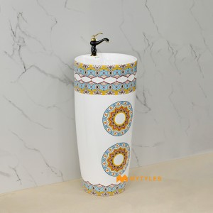 undefined-Ceramic White Pedestal Wash Basin Code34143 (375x375x850mm, Glossy)