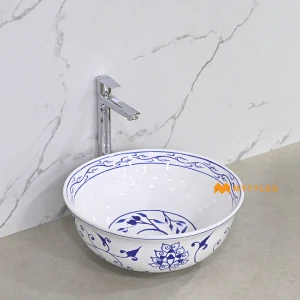 undefined-Imperial Ming Floral Glossy White Ceramic Table Top Wash Basin Code38838