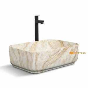 undefined-Ceramic Marble Finish Ivory Wash Basin Code31883 (325x450mm, Glossy)