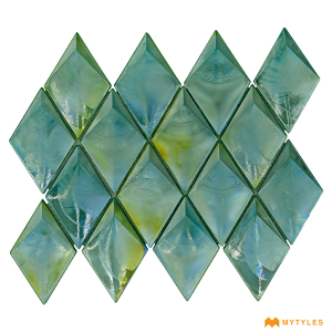 undefined-Imported Green Diamond Mosaic Wall Tile Code25484 (249x312mm, Glass, Dry Wall Only)