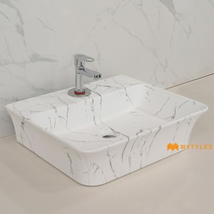 undefined-Ceramic White Marble Finish Wash Basin Code33573 (425x500mm, Matt)