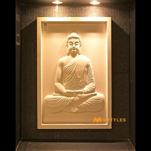 undefined-Meditating Buddha Mint Stone Mural Code26085 (2x3 Feet, Stone)-MYTMU023