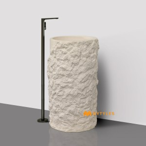 undefined-Artificial Stone Beige Pedestal Wash Basin Code35282 (500x500x860mm, Matt)