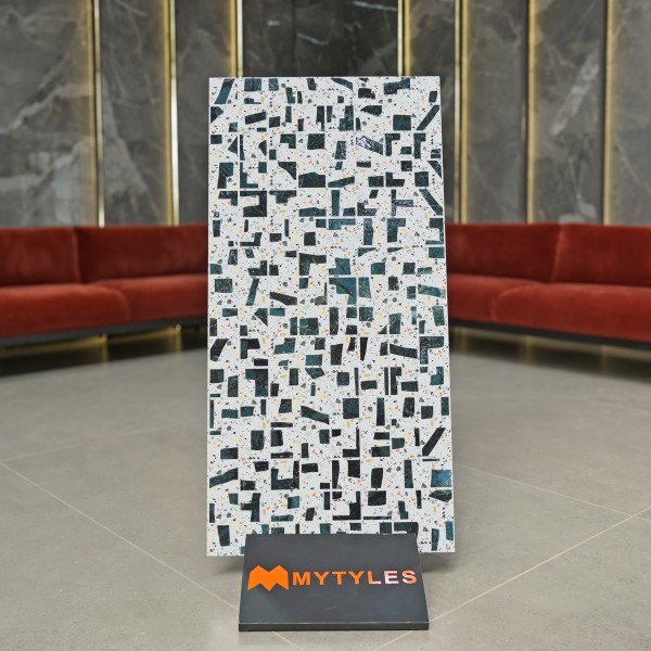 Glazed Vitrified-White and Green Terrazzo Wall Tile Code30930 (600x1200mm, Matt)