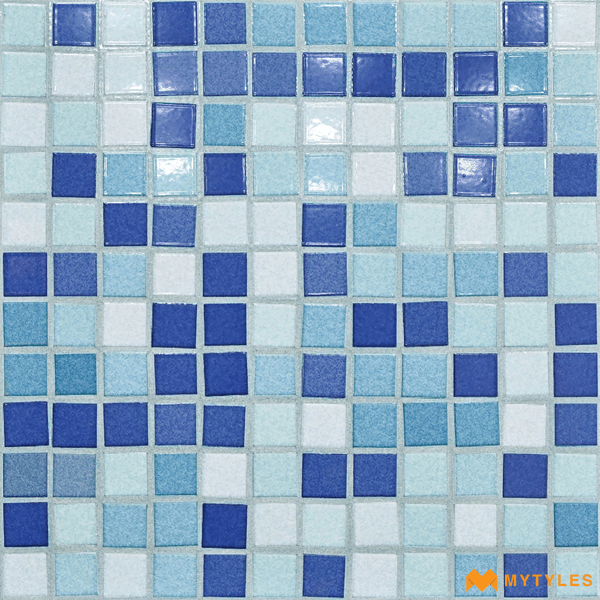 Swimming Pool Mosaics-Ceramic Blue Swimming Pool Mosaic Tile Code26750 (300x300mm, Glossy)