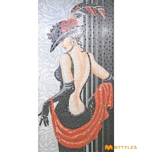 undefined-Vitrified Black Madam Mosaic Poster Wall Tile Code34198 (4x8 Feet, Glossy)