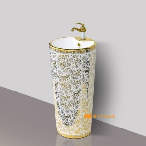 undefined-Ceramic White Pedestal Wash Basin Code35276 (390x390x830mm, Glossy)