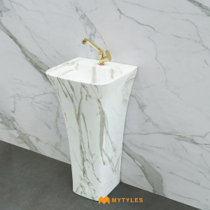 undefined-White Marble Design Pedestal Wash Basin Code28196 (31x17 Inch, Glossy)