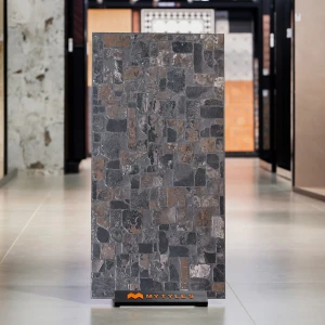 undefined-Vitrified Black Floor and Wall Tile Code37007 (600x1200mm, Matt)