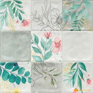 undefined-Ceramic White and Green Tropical Wall Tile Code31486 (300x300mm, Carving Matt)