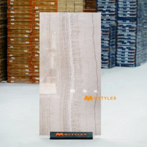 undefined-Crystal Beige Glossy Vitrified Travertine Tile Code40457 600x1200mm 2Pc Pack