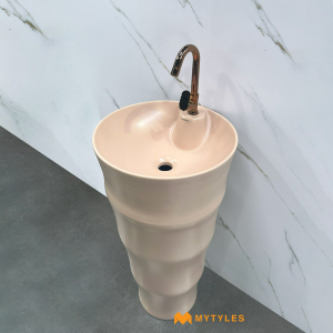 undefined-Globo Beige Pedestal Designer Wash Basin Code28194 (31x17Inch, Matt)