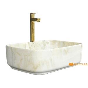 undefined-Ceramic Marble Finish Cream Wash Basin Code31891 (325x450mm, Glossy)