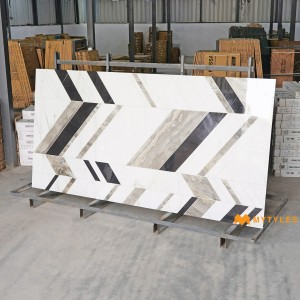 undefined-Vitrified White and Black Slab Floor and Wall Tile Code29069(1200x2400mm,Glossy)