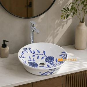 undefined-English Heritage Blue Willow Glossy Blue Ceramic Table Top Wash Basin Code39477