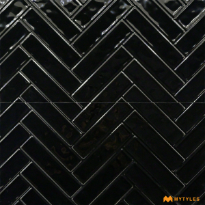 undefined-Black Herringbone Geometric Wall Tile Code26425 (300x600mm, Glossy)
