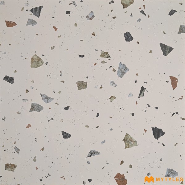 Terrazzo Tiles-Vitrified Ivory Terrazzo Floor and Wall Tile Code10828 (600x600mm, Matt)