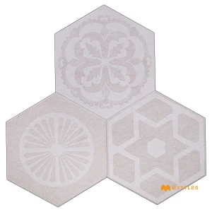 undefined-Vitrified Gray Hexagon Floor and Wall Tile Code39106 (220x255mm, Carving Matt)