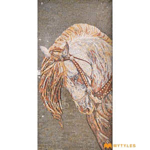 undefined-Vitrified White Horse Mosaic Wall Tile Code35257 (4x8 Feet, Matt)