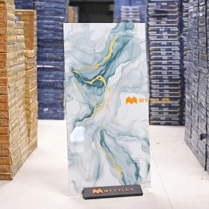 undefined-Turquoise Onyx Gold Marble Look Vitrified Tile Code38217