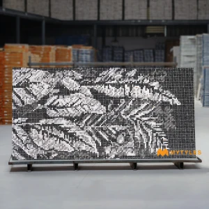 undefined-Vitrified Black Tropical Floor and Wall Tile Code38726HL1 (4x8 Feet, Glossy)