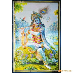 undefined-Krishna Playing Flute Poster Wall Tile Code33208 (4x6 Feet, Glossy)-CR-1003