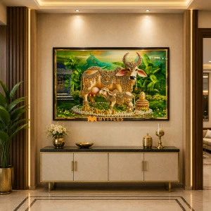 undefined-Divine Kamadhenu with Calf Poster Wall Tile Code33414 (2x3ft, Glossy)-CR-3076