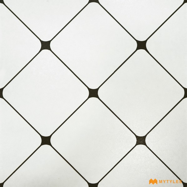 Moroccan Tiles-Vitrified White and Black Moroccan Tile Code18300 (300x300mm, Matt)