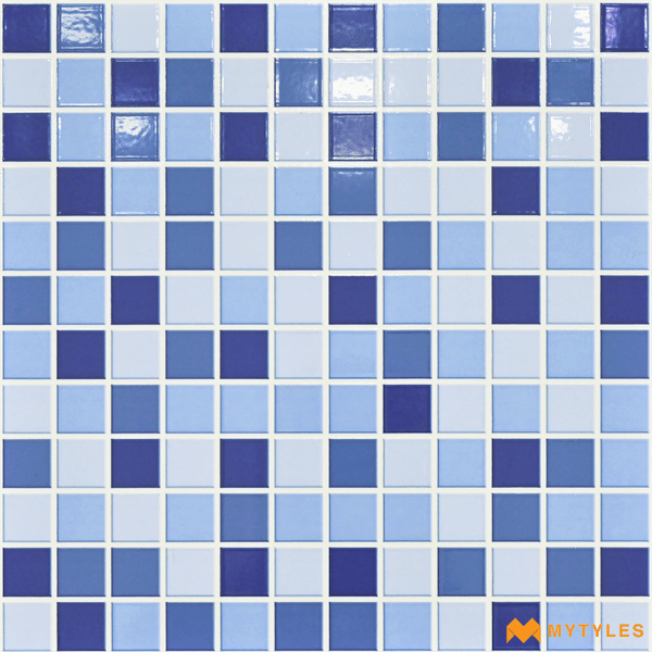 Swimming Pool Mosaics-Ceramic Blue Swimming Pool Mosaic Tile Code26749 (300x300mm, Glossy)