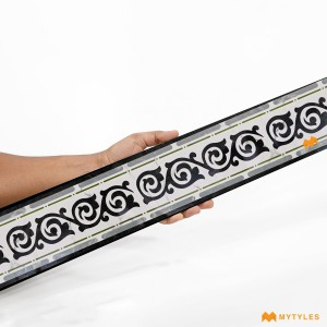 undefined-Vitrified White and Black Border Tile Code33814 (100x1200mm, Glossy)