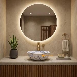 undefined-Imperial Ming Floral Glossy White Ceramic Table Top Wash Basin Code38838