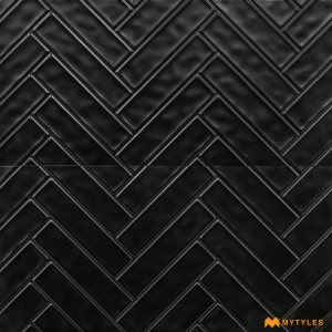 undefined-Black Herringbone Geometric Wall Tile Code26431 (300x600mm, Matt)