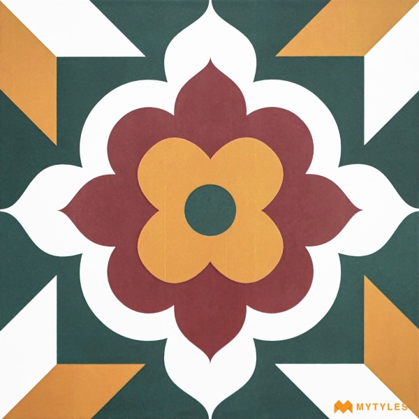Moroccan Tiles-Ceramic Green and Red Moroccan Floor and Wall Tile Code31307 (300x300mm, Matt)