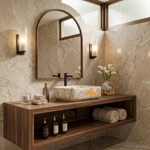undefined-Ceramic Marble Finish Ivory Wash Basin Code31883 (325x450mm, Glossy)