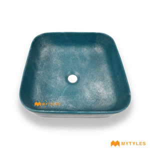 undefined-Quartz Turquise Silver Table Top Wash Basin Code16847 (380x380mm, Matt)