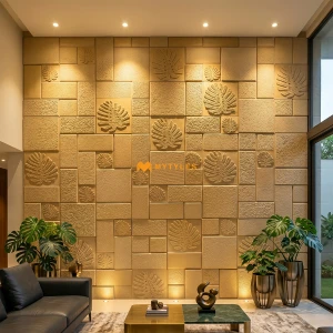 undefined-Natural Stone Wall Cladding Code15655 (Random Size, Stone) Mint Monstera