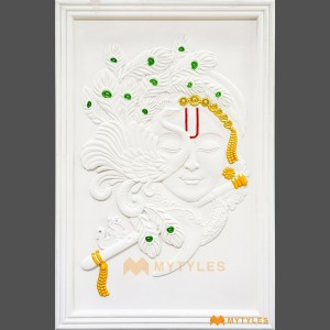 undefined-Mint Stone Krishna Face With Leaf Mural Code33206 (4x6 Feet, Stone)