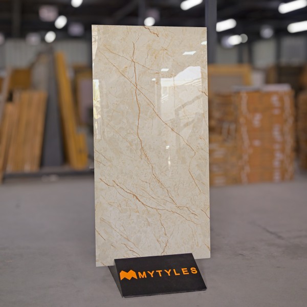 Glazed Vitrified-Vitrified Cream Floor and Wall Tile Code28370 (600x1200mm, Glossy)