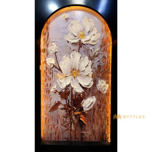 undefined-Vitrified Brown and White Flower Poster Wall Tile Code31935 (4x8ft, Matt, 4Pcs)