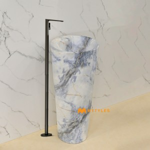 undefined-Ceramic Blue Pedestal Wash Basin Code35287 (375x375x800mm, Matt)