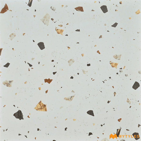 Terrazzo Tiles-Vitrified White Terrazzo Floor and Wall Tile Code27022 (600x600mm, Matt)