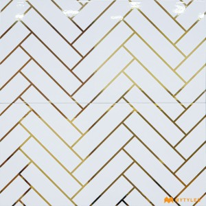 undefined-Ceramic White and Gold Highlighter Wall Tile Code31256 (300x600mm, High-Glossy)