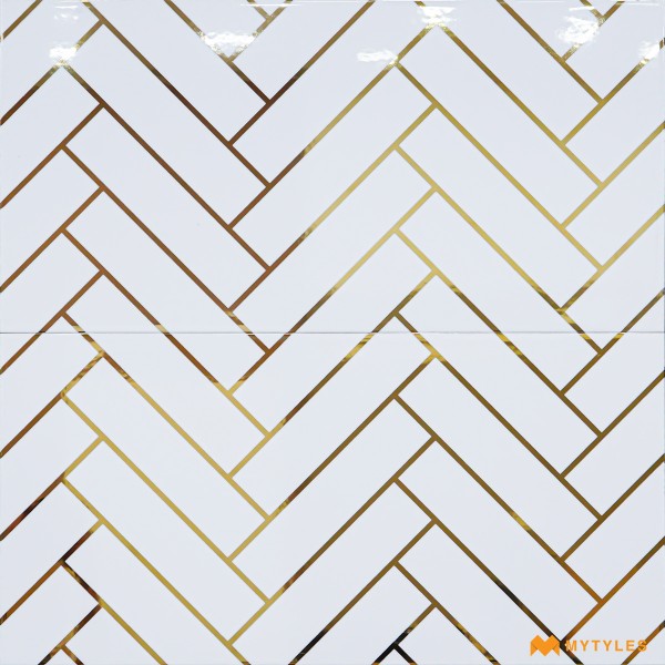 Metallic Tiles-Ceramic White and Gold Highlighter Wall Tile Code31256 (300x600mm, High-Glossy)