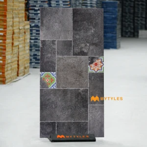undefined-Black French Pattern Vitrified Modular Rustic Tile Code40132 600x1200 2Pc