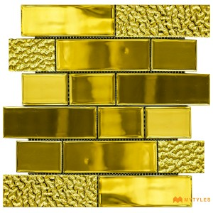undefined-Imported Gold Mosaic Wall Tile Code32717 (300x300mm, Metallic)