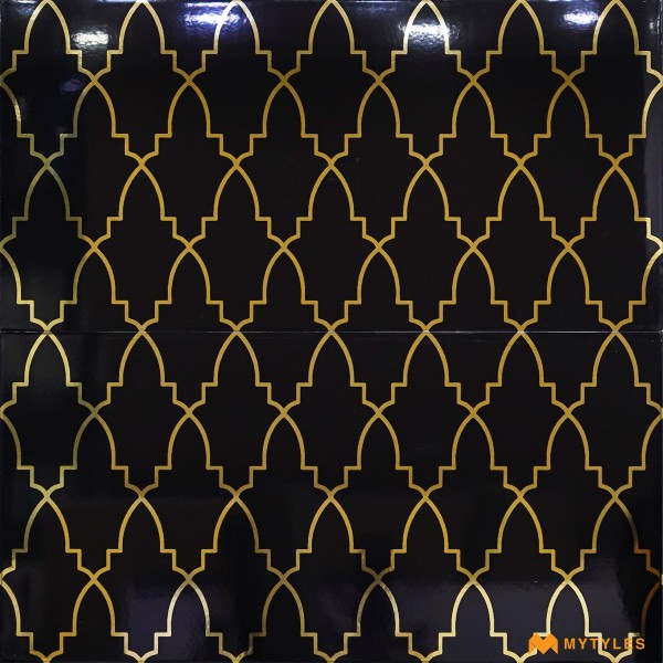 Metallic Tiles-Ceramic Black and Gold Highlighter Wall Tile Code31217 (300x600mm, High-Glossy)
