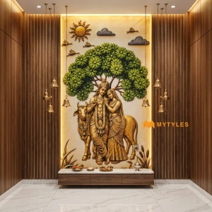 undefined-Swarna Radha Krishna Gold Vitrified Poster Tile Code40492 1200x2400mm 1Pc Pack
