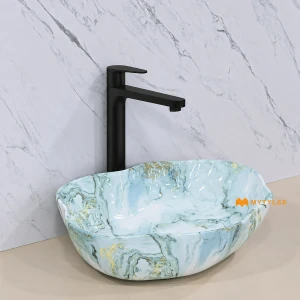undefined-Ceramic Blue Table Top Wash Basin Code31912 (375x500mm, Glossy)