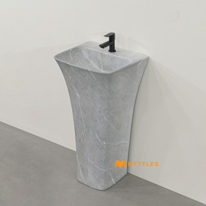 undefined-Ceramic Gray Pedestal Wash Basin Code36209 (375x400x820mm, Matt)